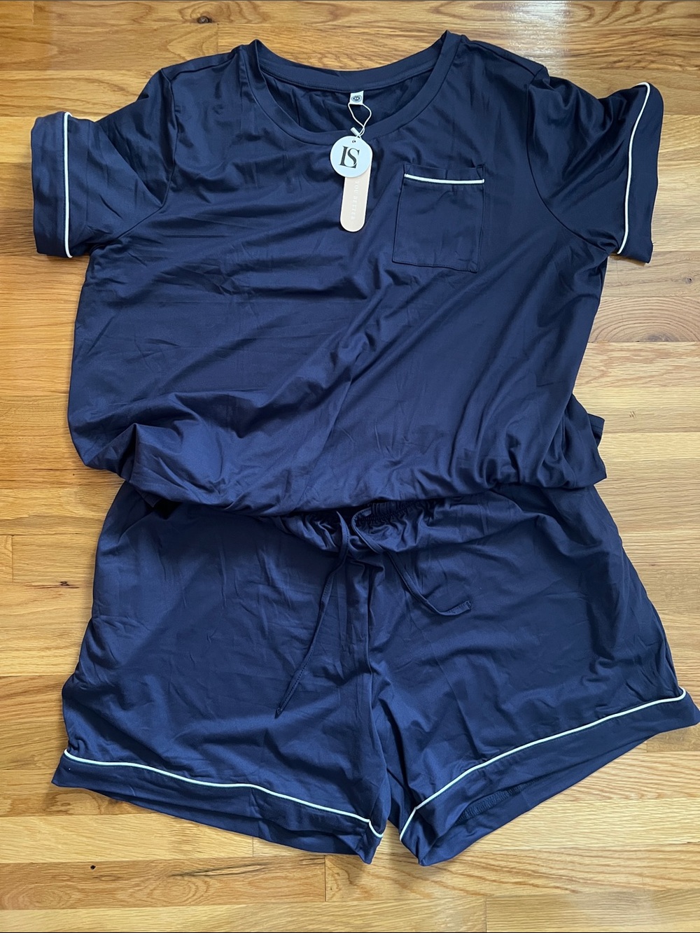 Women's Navy Short Pajama Set with White Trim